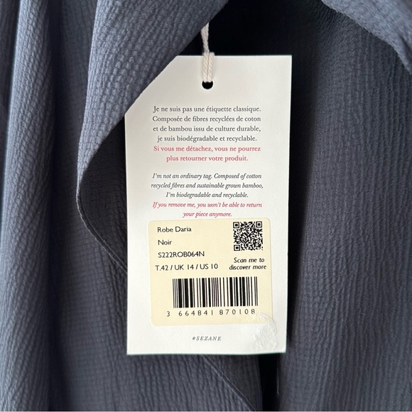 Sezane Daria Midi Dress Sz 10 Black NWT Back Tie Open Back - Picture 8 of 9